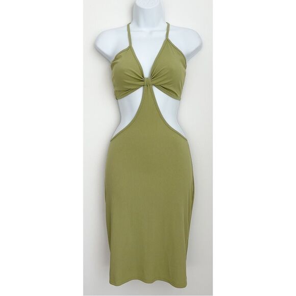 3/$15 Sage Green Hollow Out Mini Spaghetti Strap Club Dress Womens Size … - Picture 8 of 12